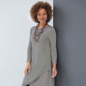 Lisa Bayne Edie Striped Dress Women's L Gray